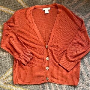 Christian Siriano Orange Ribbed Cardigan Sweater
